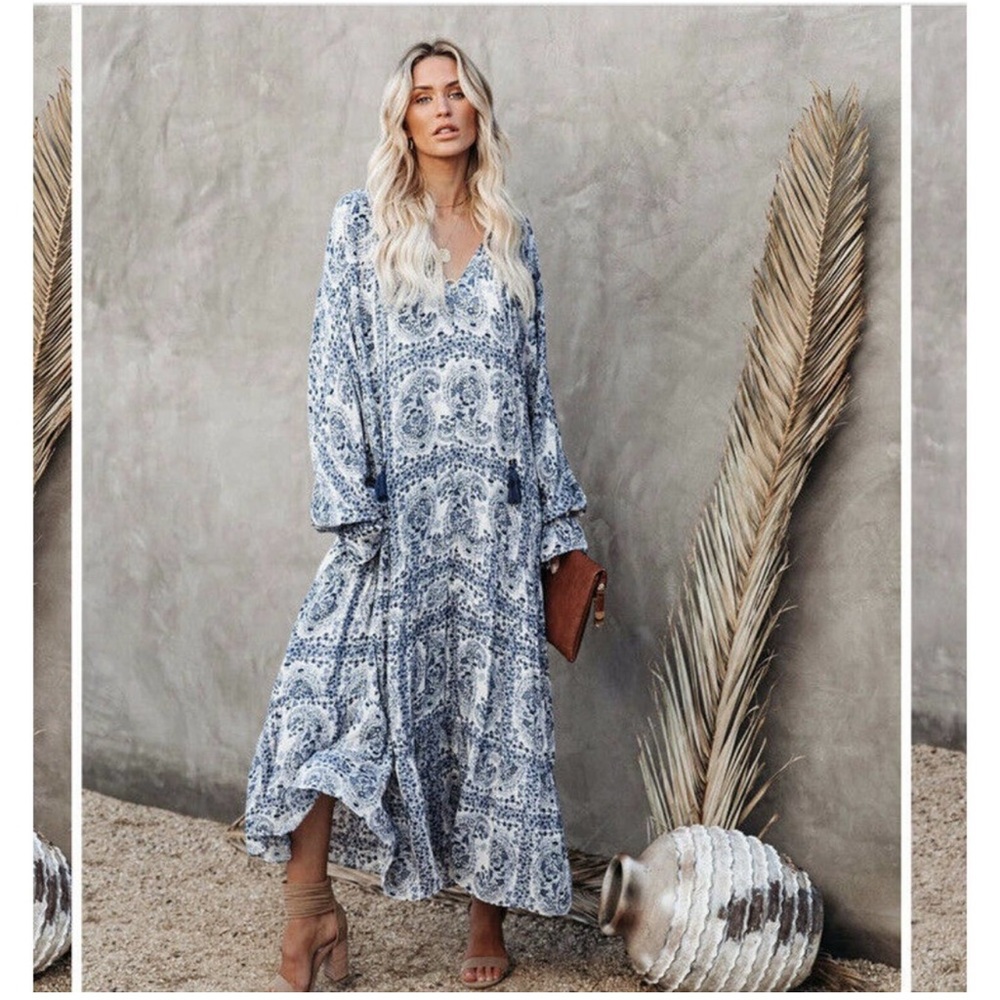 VICI Santorini Print Boho Long Sleeve Maxi Dress